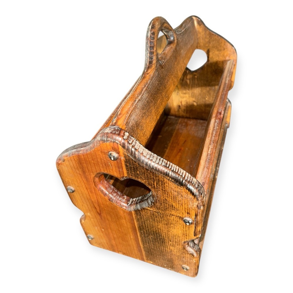 Country Style Wooden Magazine Rack with Handle, Heart Cutouts, 2 Compartments - Picture 7 of 8